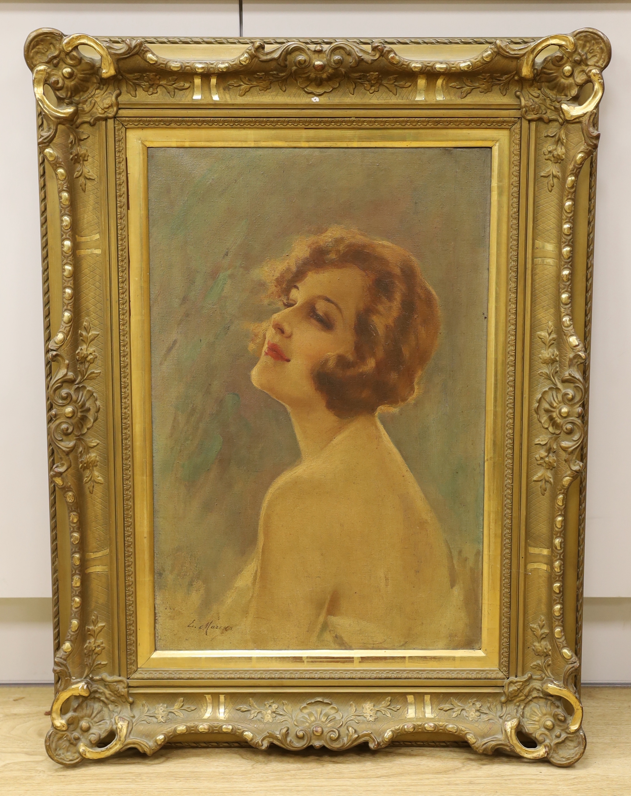 Italian School, oil on canvas, Portrait of a lady, indistinctly signed, 59 x 39cm